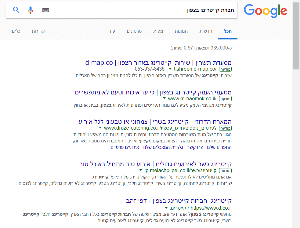 תוצאות של קידום ממומן בגוגל - קידום במנועי חיפוש