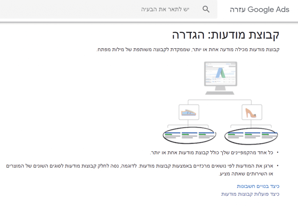 קבוצות מודעות צילום מסך בגוגל אדס