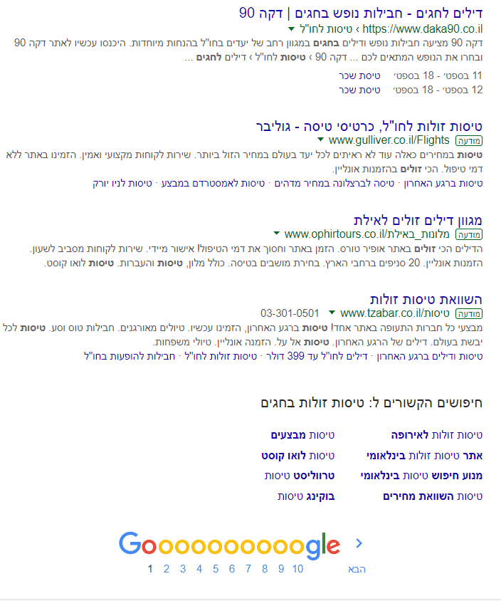 פרסום בגוגל של מודעות בתחתית תוצאות החיפוש